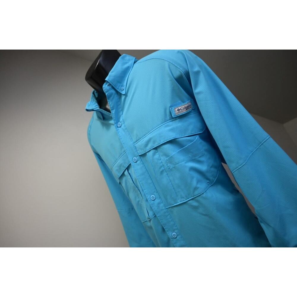 Columbia PFG Fishing Shirt Mens XL Blue Vented Stretch Omni-Shade Good‎